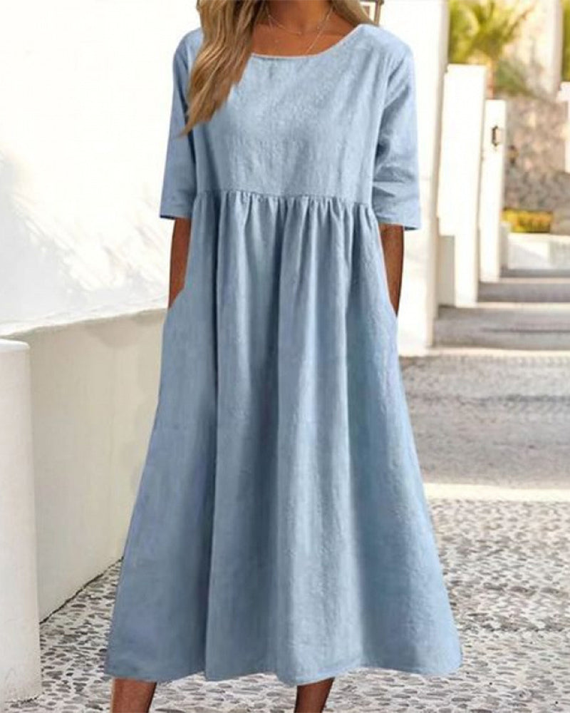 Kleid Kurzarm Tasche Gerafft