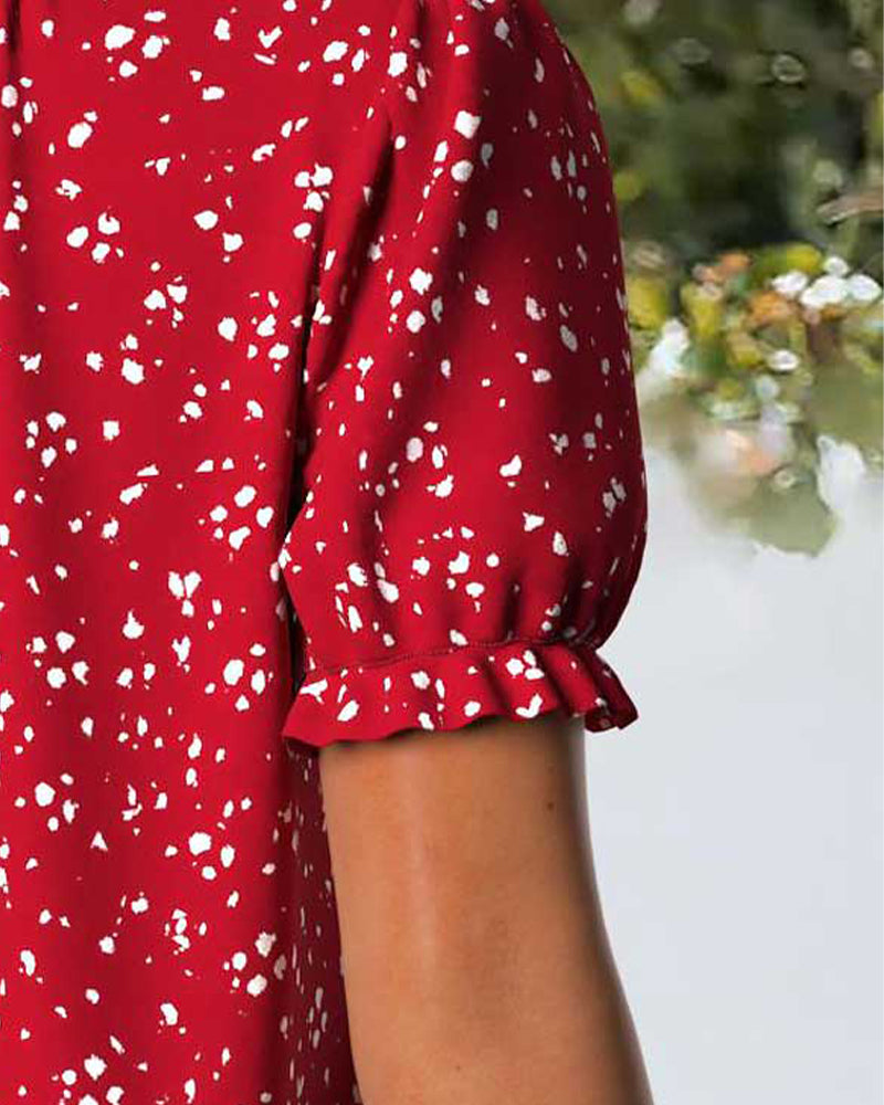 Bluse V-Ausschnitt Plissiert Kleine Blumen