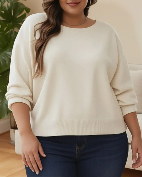 Pullover Rund-Hals Drop-Schulter Unifarben Locker