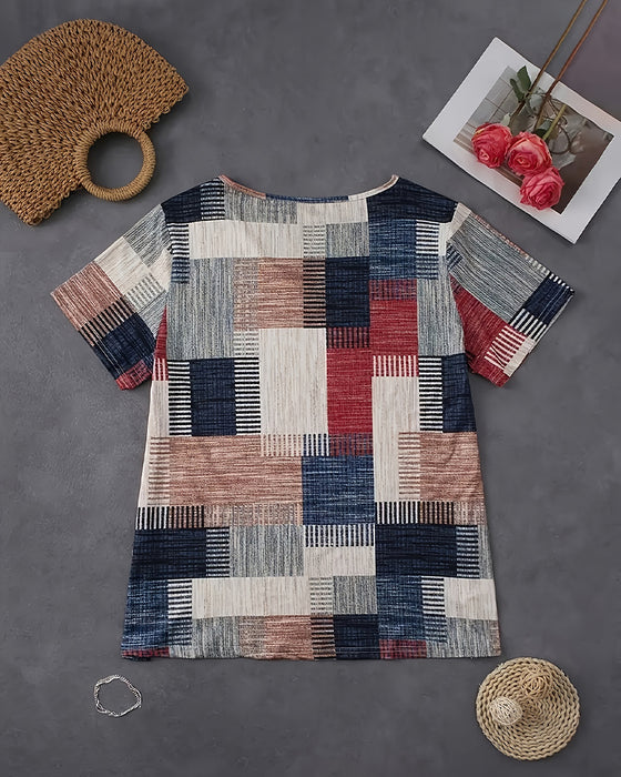 T-Shirt mit halbem Reißverschluss und Vintage-Print