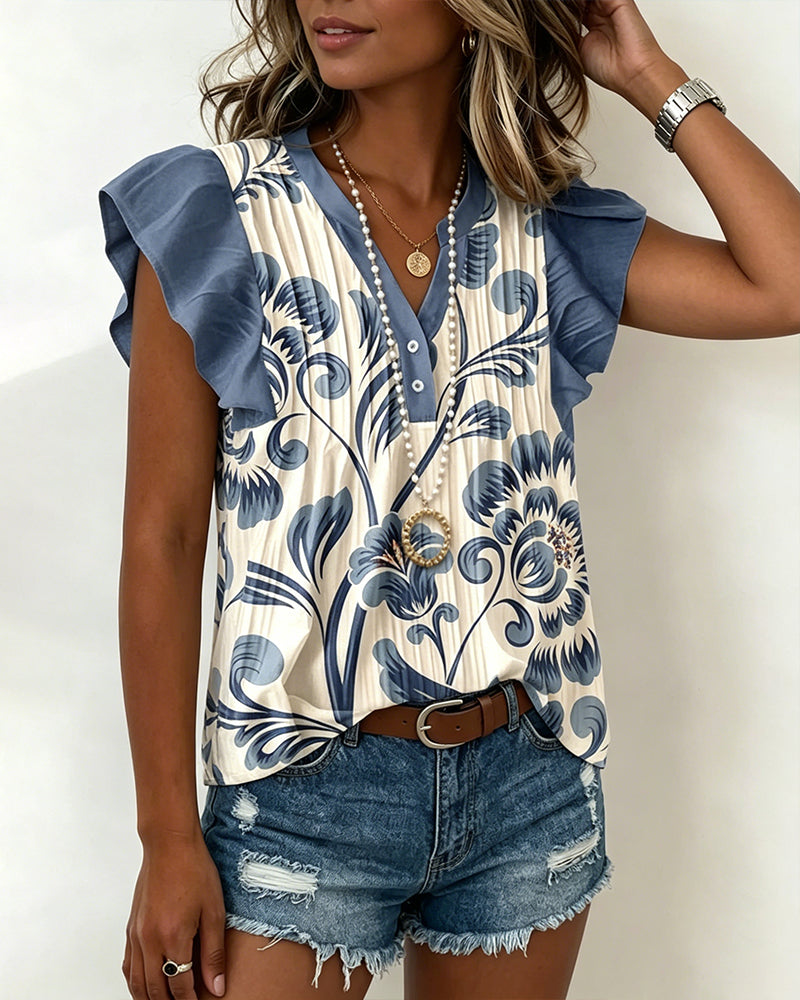 Bluse Blumenprint Kleiner Schmetterlingsärmel
