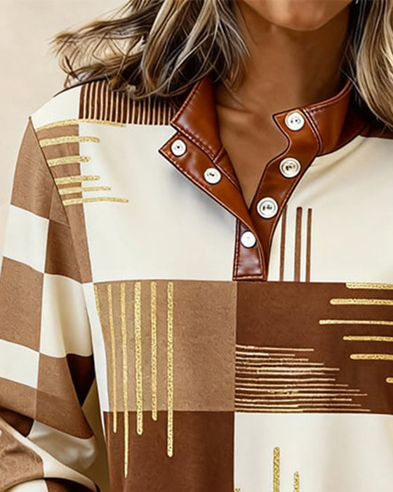 Colorblock-Sweatshirt mit Stehkragen und Knopfleiste vorne