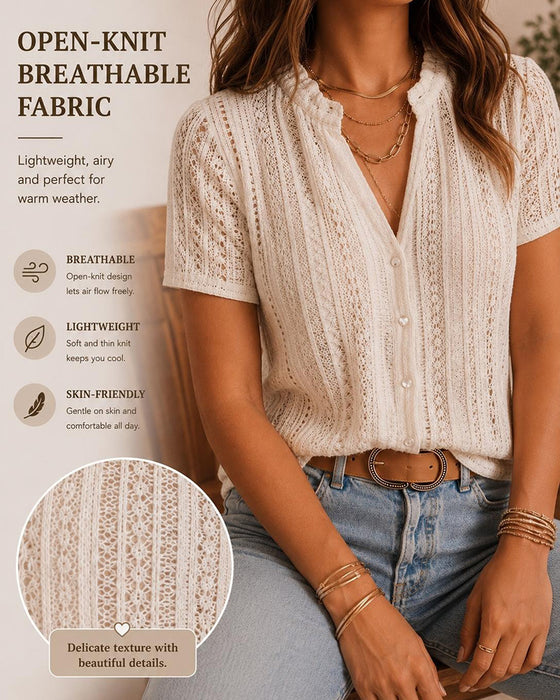 Bluse Ausschnitt Cardigan Kurzarm
