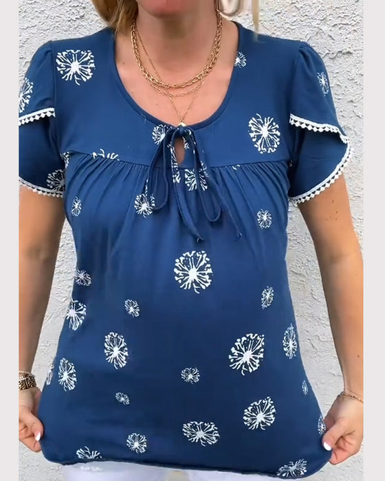 bluse blütenblattärmel druck tie-dye