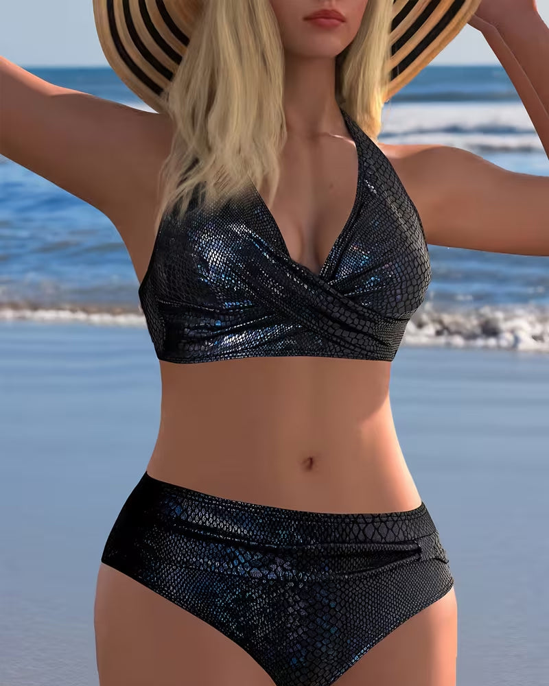 Bikini Schlangenmuster Laser Halfterhals
