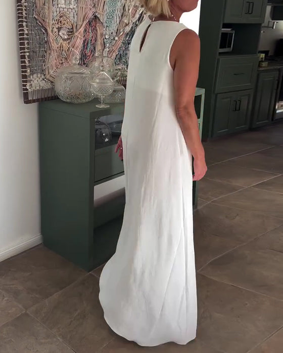 Kleid Ärmellos Locker Drapiert Lang