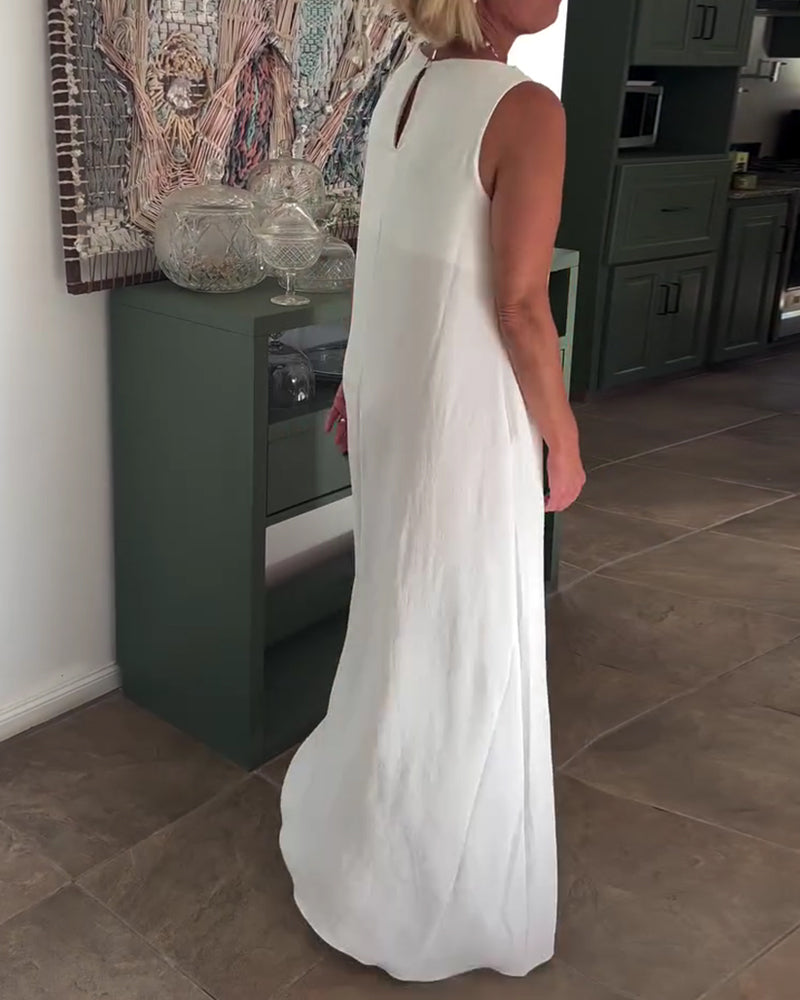 Kleid Ärmellos Locker Drapiert Lang