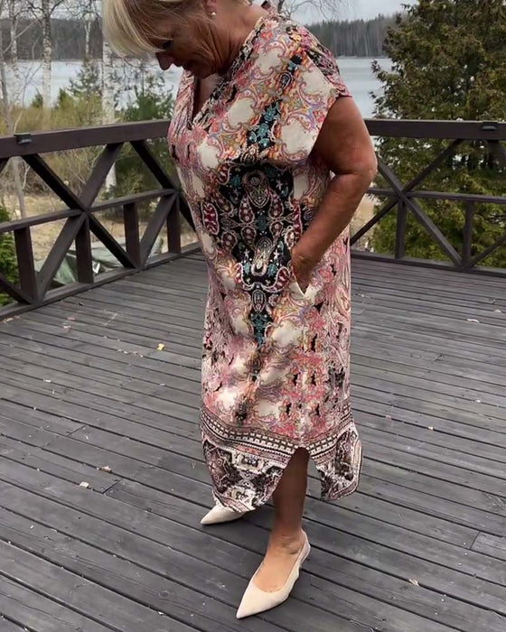Kleid V-Ausschnitt Paisley Shiftkleid