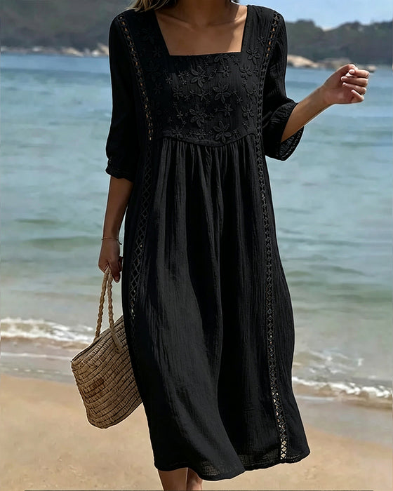 Kleid Quadratischer Ausschnitt Hollow Out Lässig