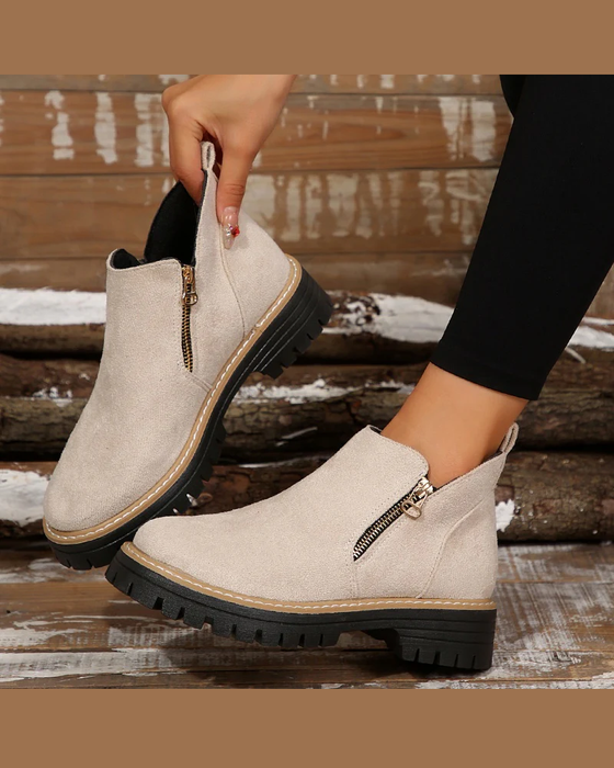 🔥Herbst- Und Winterleckerbissen🔥Damenstiefel Mit Runder Schuhspitze Und Seitlichem Reißverschluss