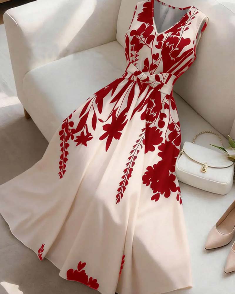 Kleid V-Ausschnitt Taille A-Linie Ärmellos