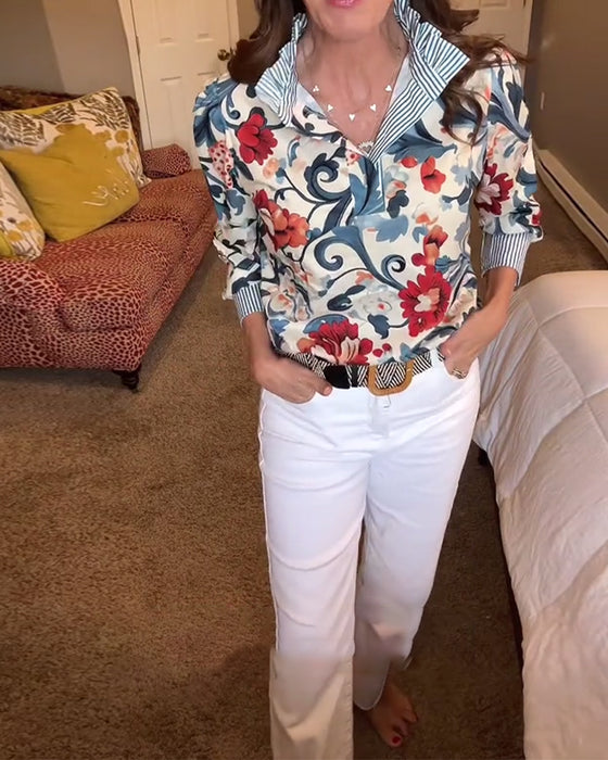 Bluse Puffärmel floral gestreift