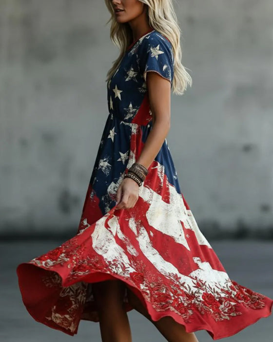 Kleid Flagge Rundhals Taille A-Linie