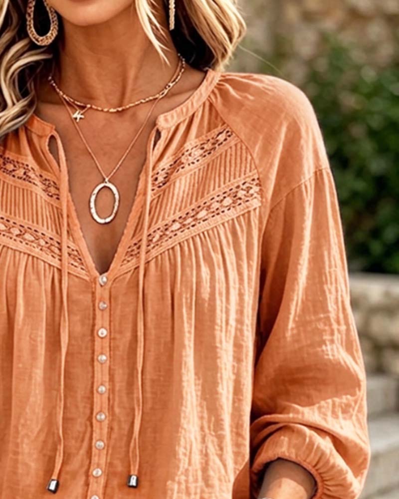 Bluse Lässig Hollow Out Spitze
