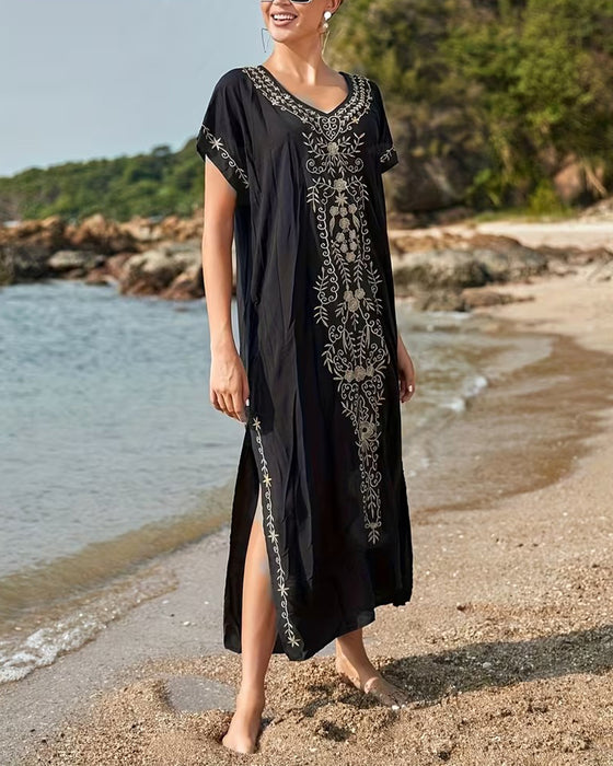 Kleid Ethno-Stil Retro Kurzarm