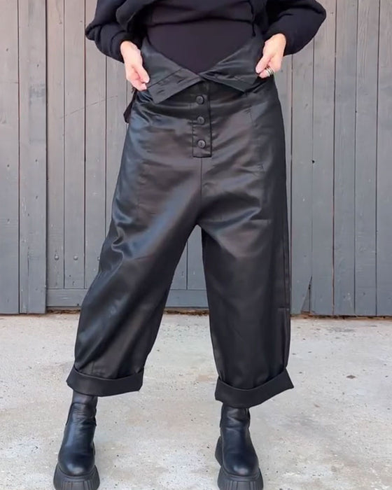 Hose Hohe Taille Weites Bein Aufgerollter Saum
