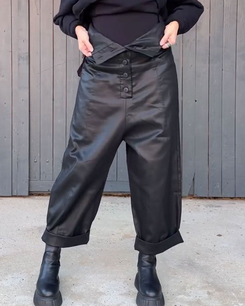 Hose Hohe Taille Weites Bein Aufgerollter Saum