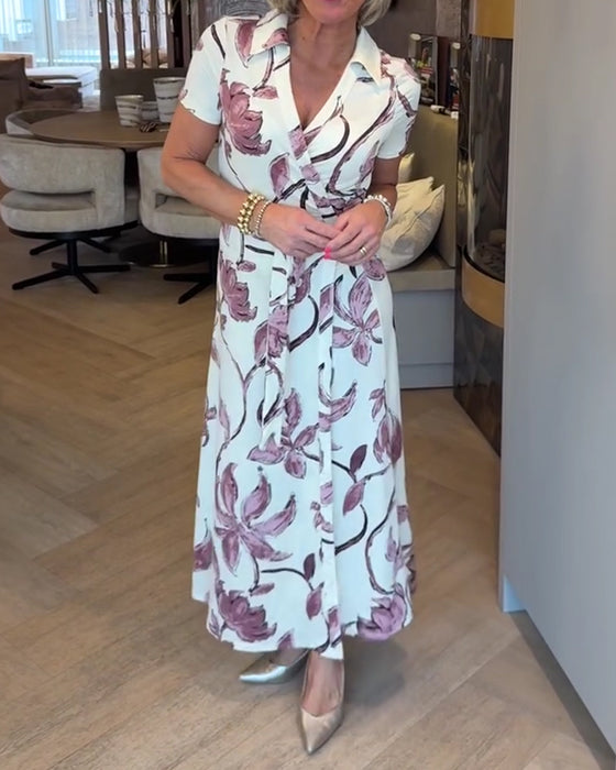 Kleid Blumendruck V-Ausschnitt