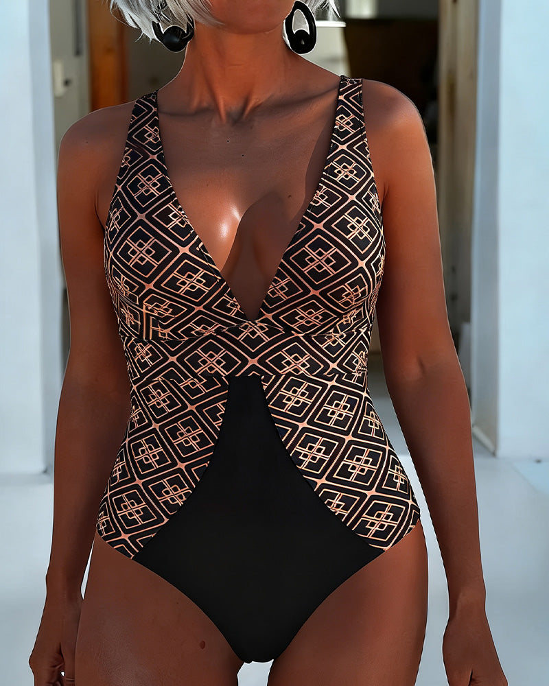 One Piece Geometrisches Muster Halsträger