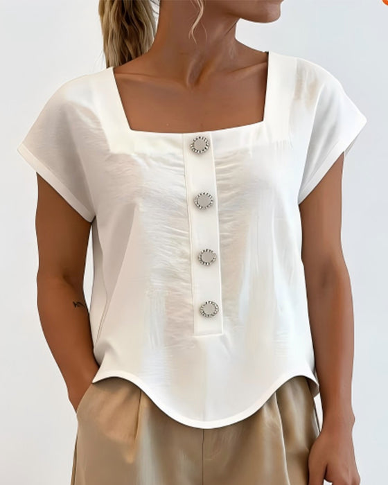 Bluse Quadratkragen Einfarbig