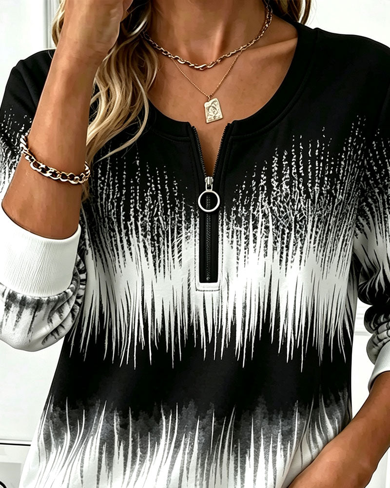 Sweatshirt Reißverschluss Rundhals Ombre