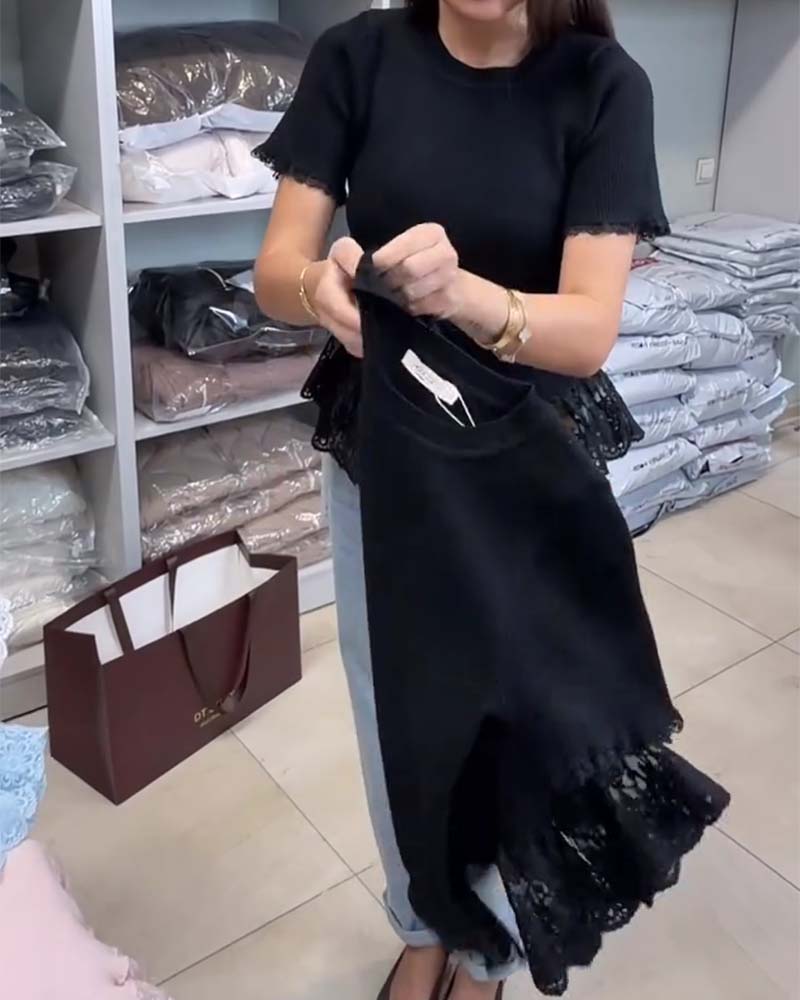 Top Unifarben Patchwork Rippstrick