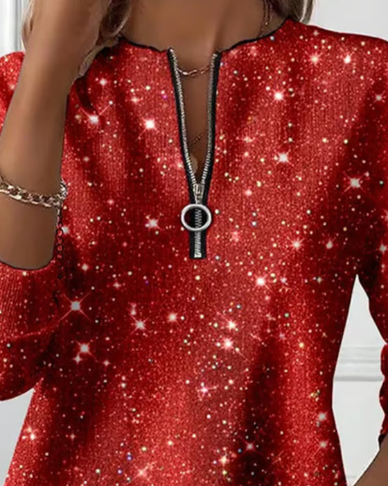 Casuales langärmliges Sweatshirt mit Halbreißverschluss