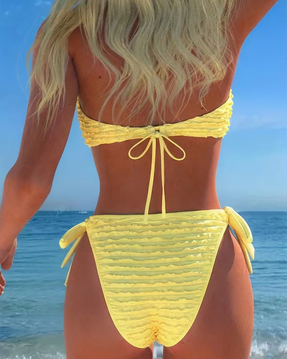 Bikini Halter Tiefes V Herz Gerafft