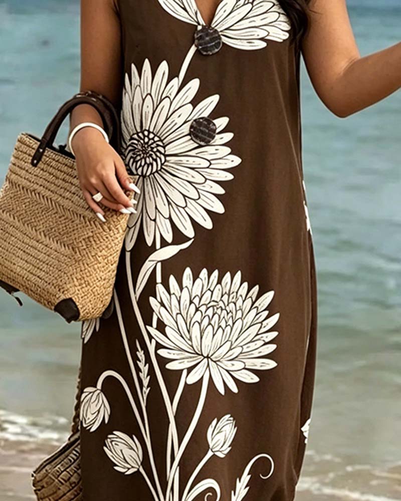 Kleid Ärmellos Blumen Print