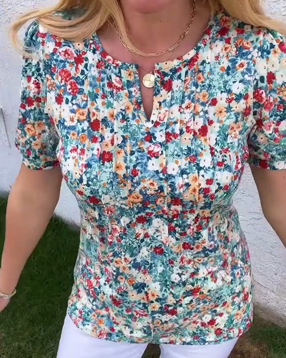 Bluse kurzarm blumenmuster plissiert