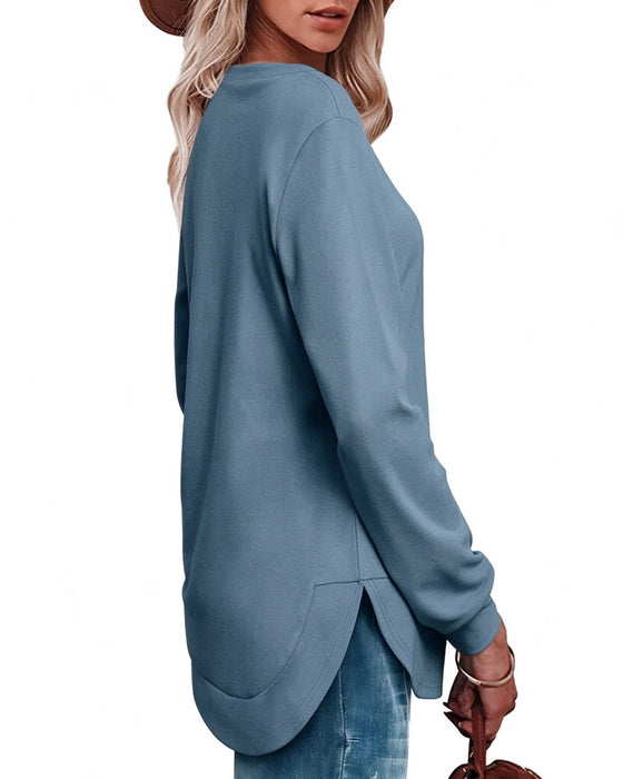 Sweatshirt Rundhals Gebogener Saum Uni