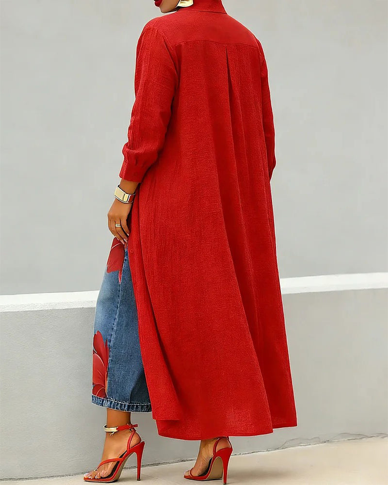 Stilvolles Langärmeliges Hemdkleid