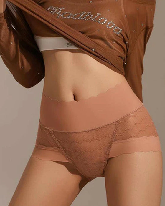 Atmungsfreie Nahtlose High-Waist Spitzen Slip