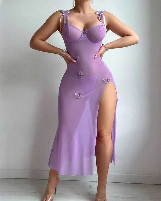 Mesh-Schmetterling Hochschlitz-Trägerkleid