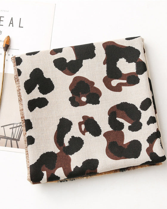 Damen Schal Leopard Patchwork Print Fransen Schal