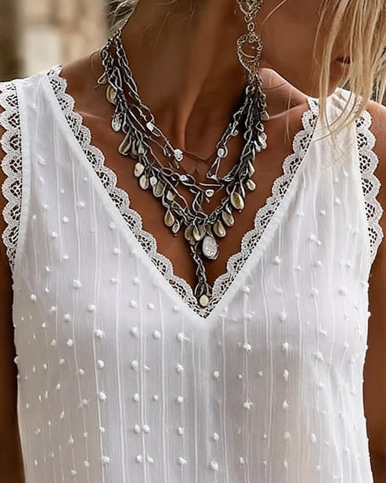 Tank Top Spitzenbesatz Jacquard