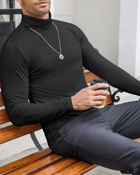 Bluse Hoher Hals Slim Fit Uni Herren