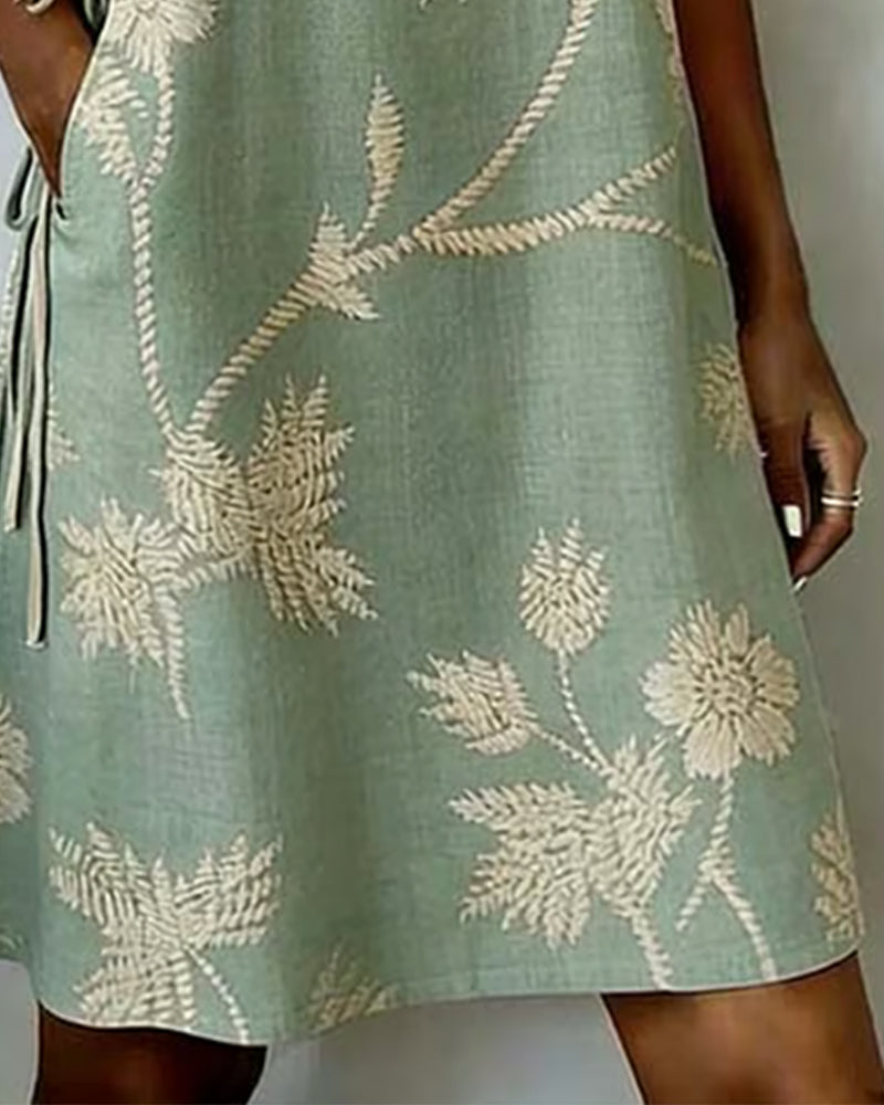 Kleid Diagonal Knopf Druck V-Ausschnitt Mini