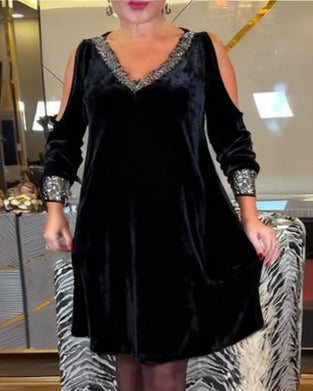 Kleid sexy schulterfrei glitzernder V-Ausschnitt