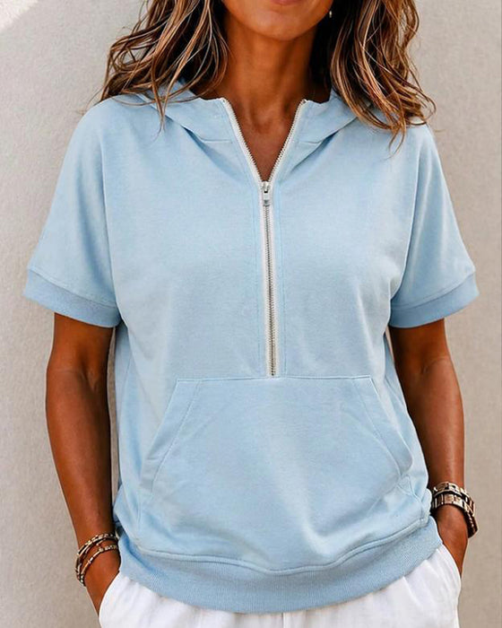 Bluse Reißverschluss Tasche Kurzarm