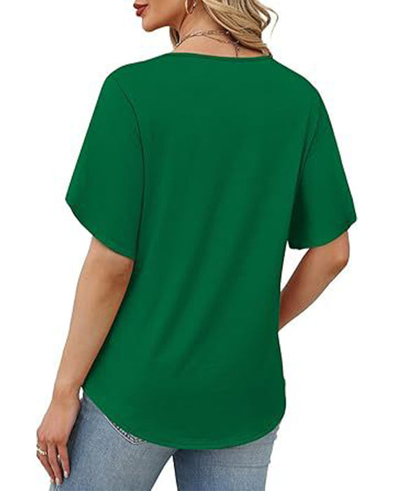 T-Shirt V-Ausschnitt Kleiner Schlitz Kurzarm Einfarbig