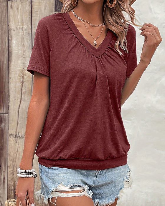 T-Shirt casual plissiert V-Ausschnitt