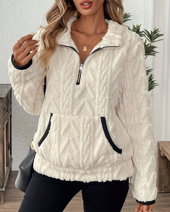 Sweatshirt mit Revers Frontreißer Flauschig