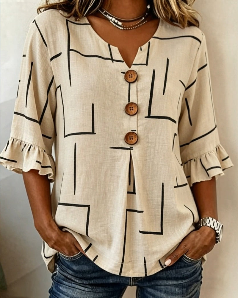 Bluse Rüschenärmel Gestreifter Print