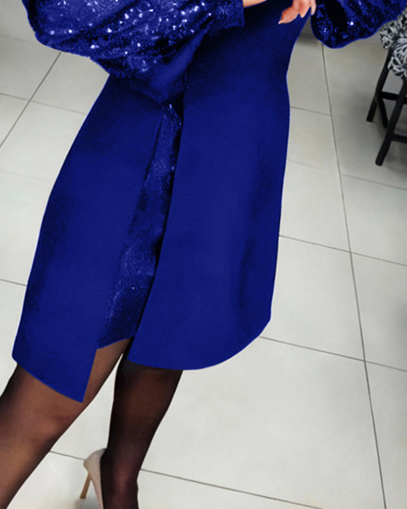 Elegantes Kleid mit Puffärmeln und Patchwork-Details