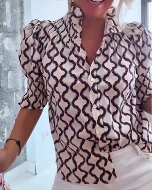 Hemd Wellenprint Stehkragen Puffärmel