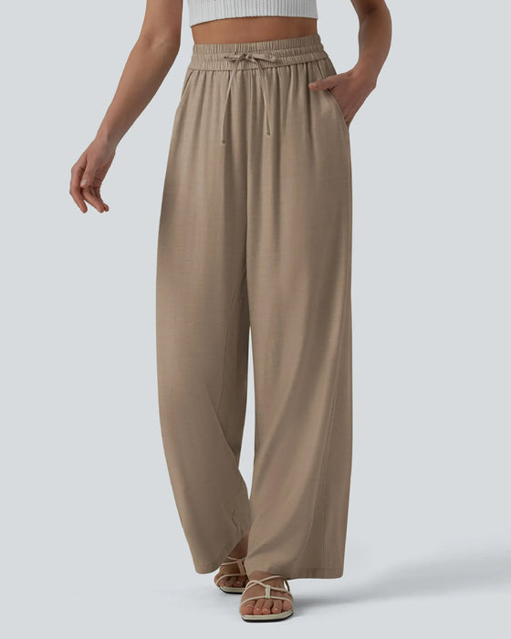 Hose Elastische Taille Breites Bein Binden Freizeit