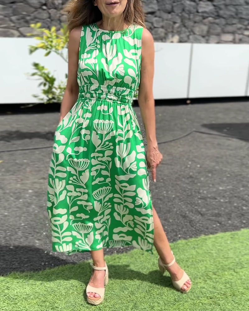 Kleid Ärmellos Lange Taille Gedruckt