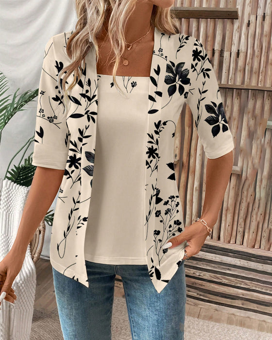 Elegantes Falsches Zweiteiliges T-Shirt mit Blumenmuster