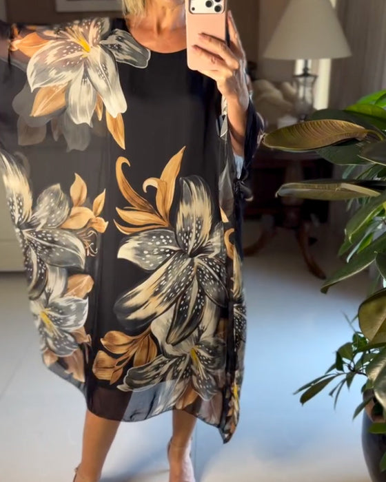 Kleid Rundhals Blumen Tüll
